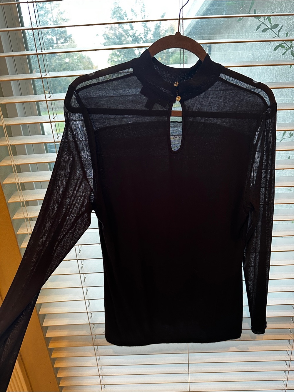 INC International Concepts Black Sheer Mock Neck Top